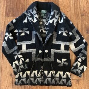 Lauren Ralph Lauren Petite Hand Knit Lambswool Aztec Southwest Shawl Sweater